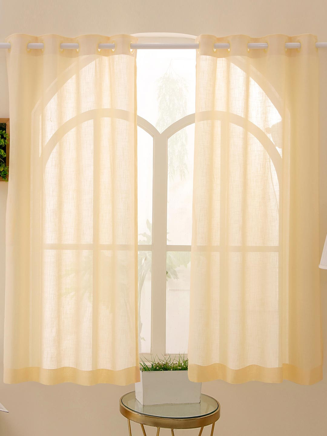 Story@home Beige 2 Pieces Sheer Window Curtains