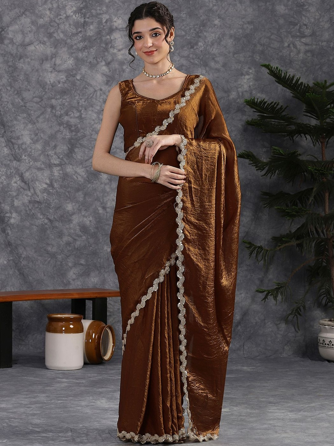 Labheshwari Sequinned Tissue Heavy Work Saree With Blouse