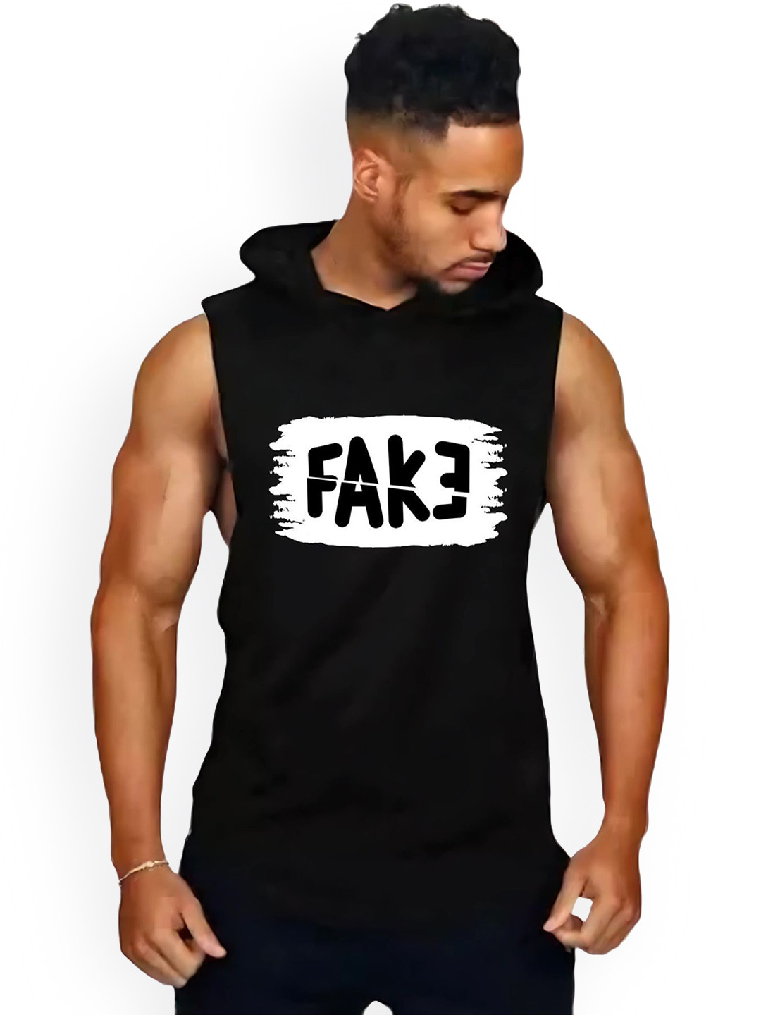 Fashnobic Men Printed Hooded Neck Gym Vest FB/103_Print-236_gym_vest