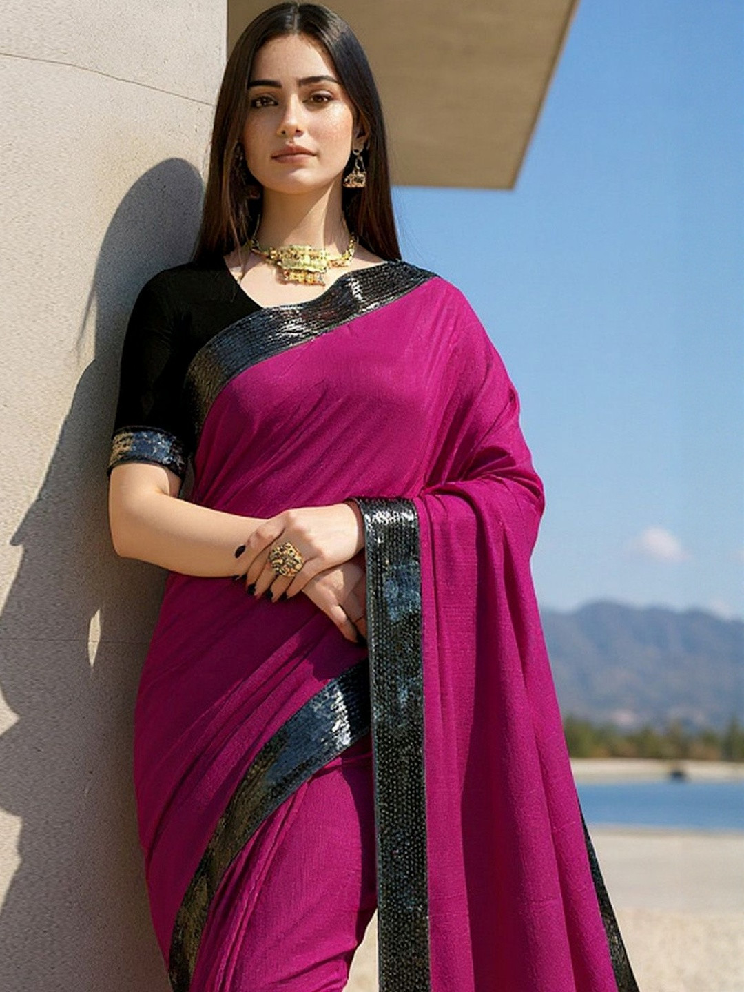 Anouk Rustic Sequinned Heavy Work Saree