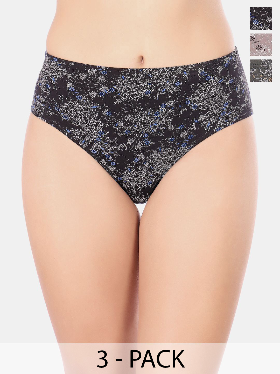 Bodycare Pack Of 3 Premium Assorted Self-Designed Cotton Mid-Rise Basic Briefs - 5417