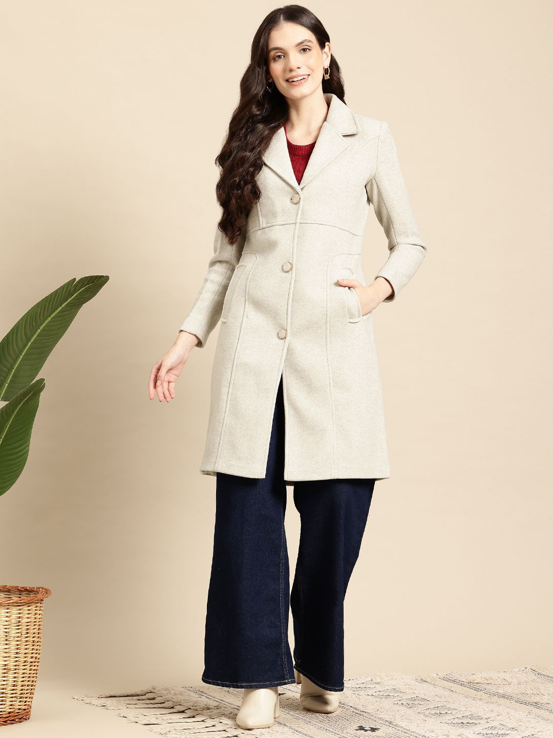 Chemistry Women Notched Lapel Single Breasted Wool Over Coats