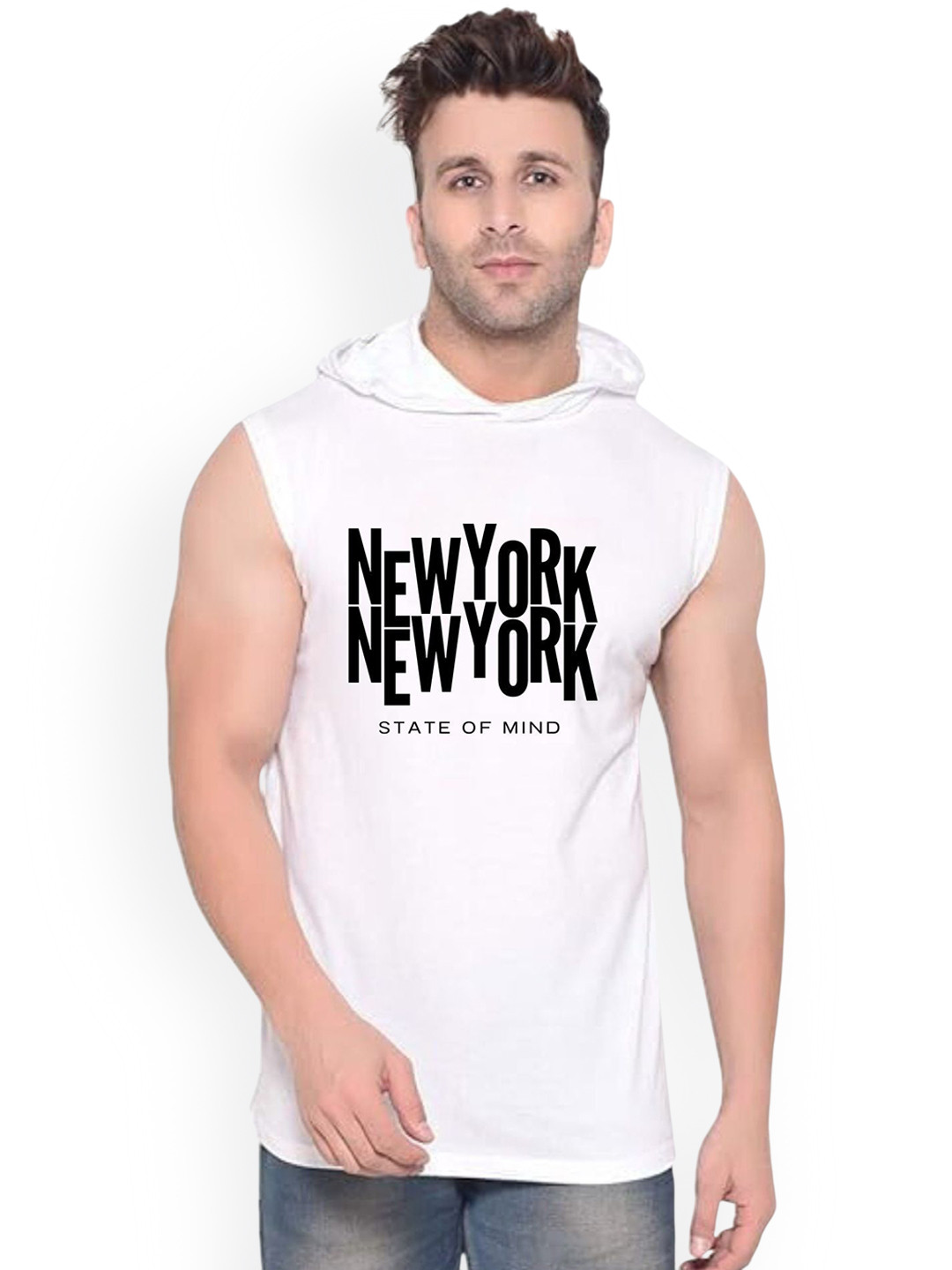 Fashnobic Men New York Printed Hooded-Neck Gym Vests
