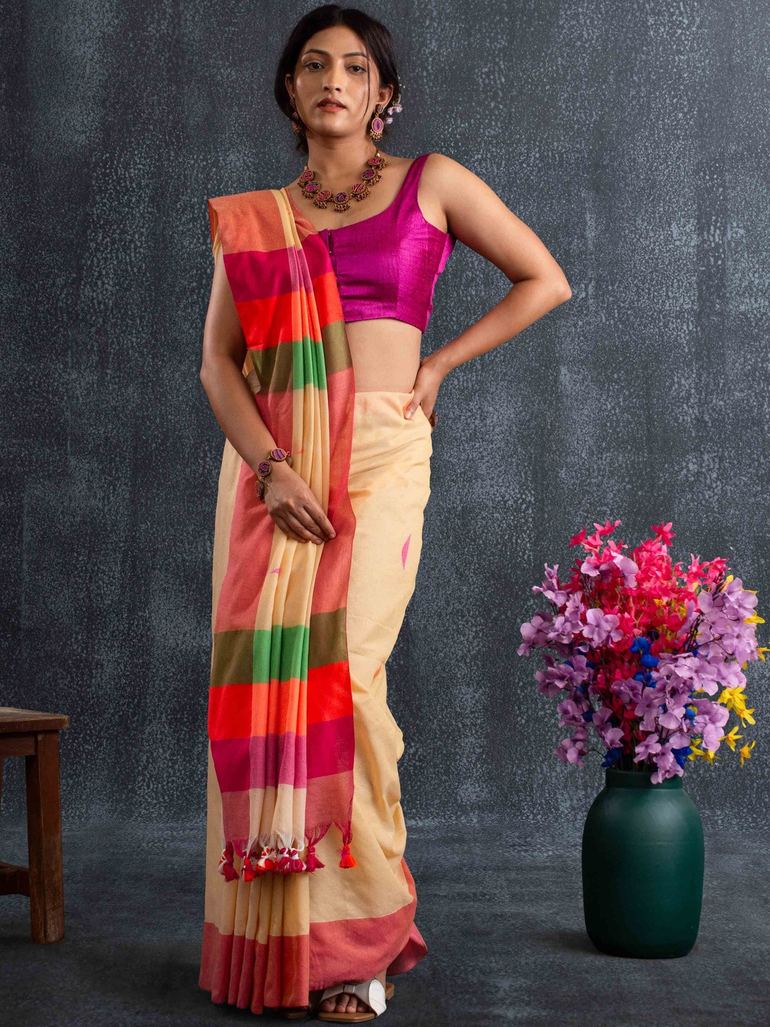Magga Colourblocked Pure Cotton Saree