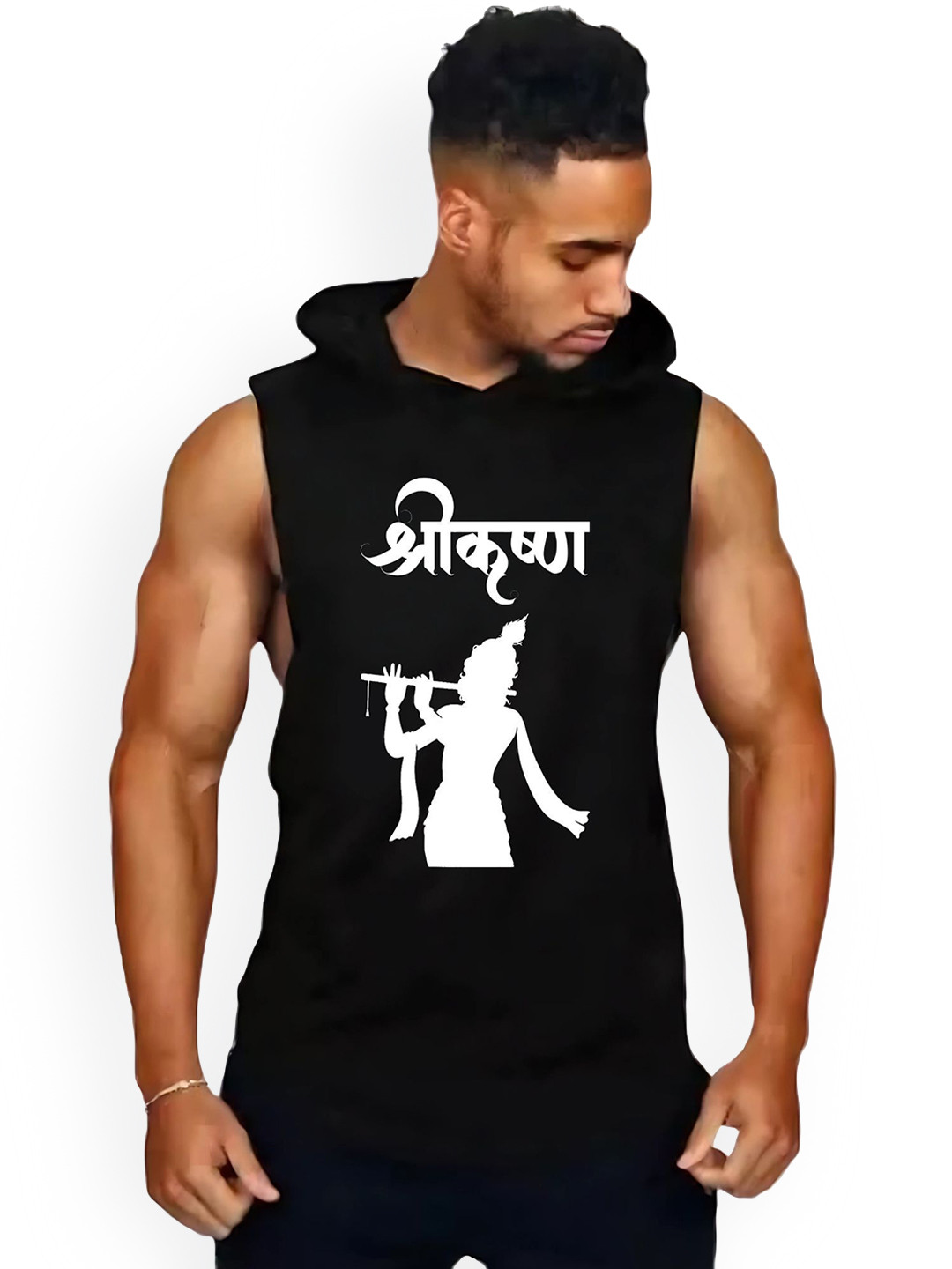 Fashnobic Men Printed Hooded Neck Gym Vest FB/103_Print-209_gym_vest