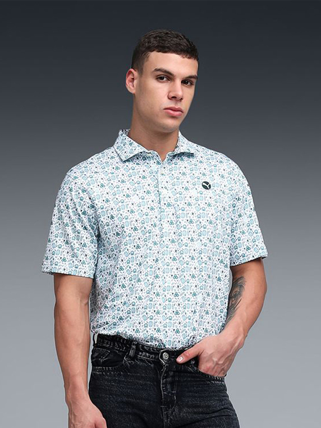 Puma MATTR Port Men Sweat Wicking Golf Conversational Printed T-shirt