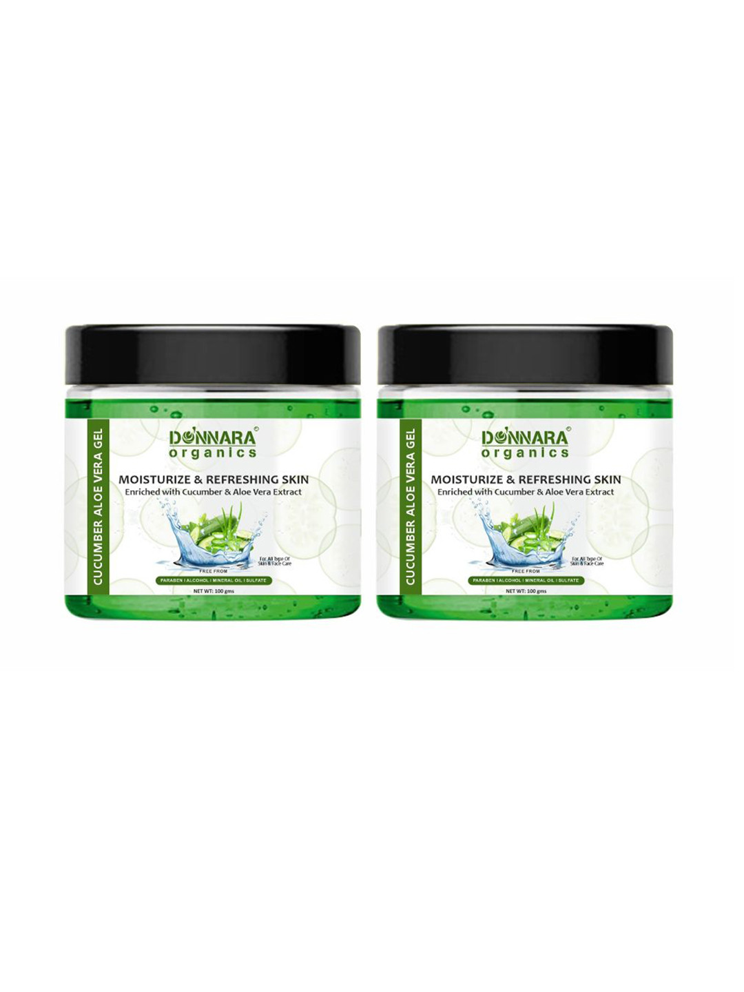 Donnara Organics Set Of 2 Cooling Cucumber Aloe Vera Gel - 100 g Each