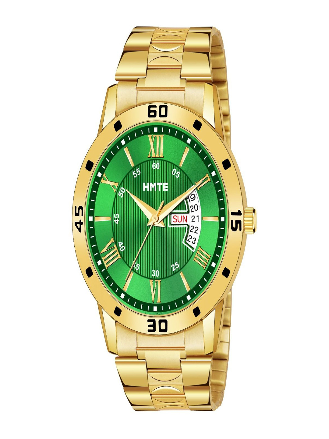 HMTE Men Oval Dial & Bracelet Style Straps Analogue Watch HM-4122 Golden Green