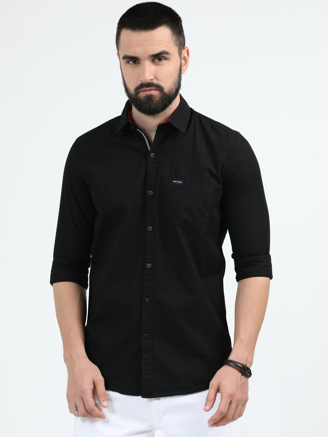 RS Fashions Men Black Cotton Linen Slim Fit Comfort Shirts