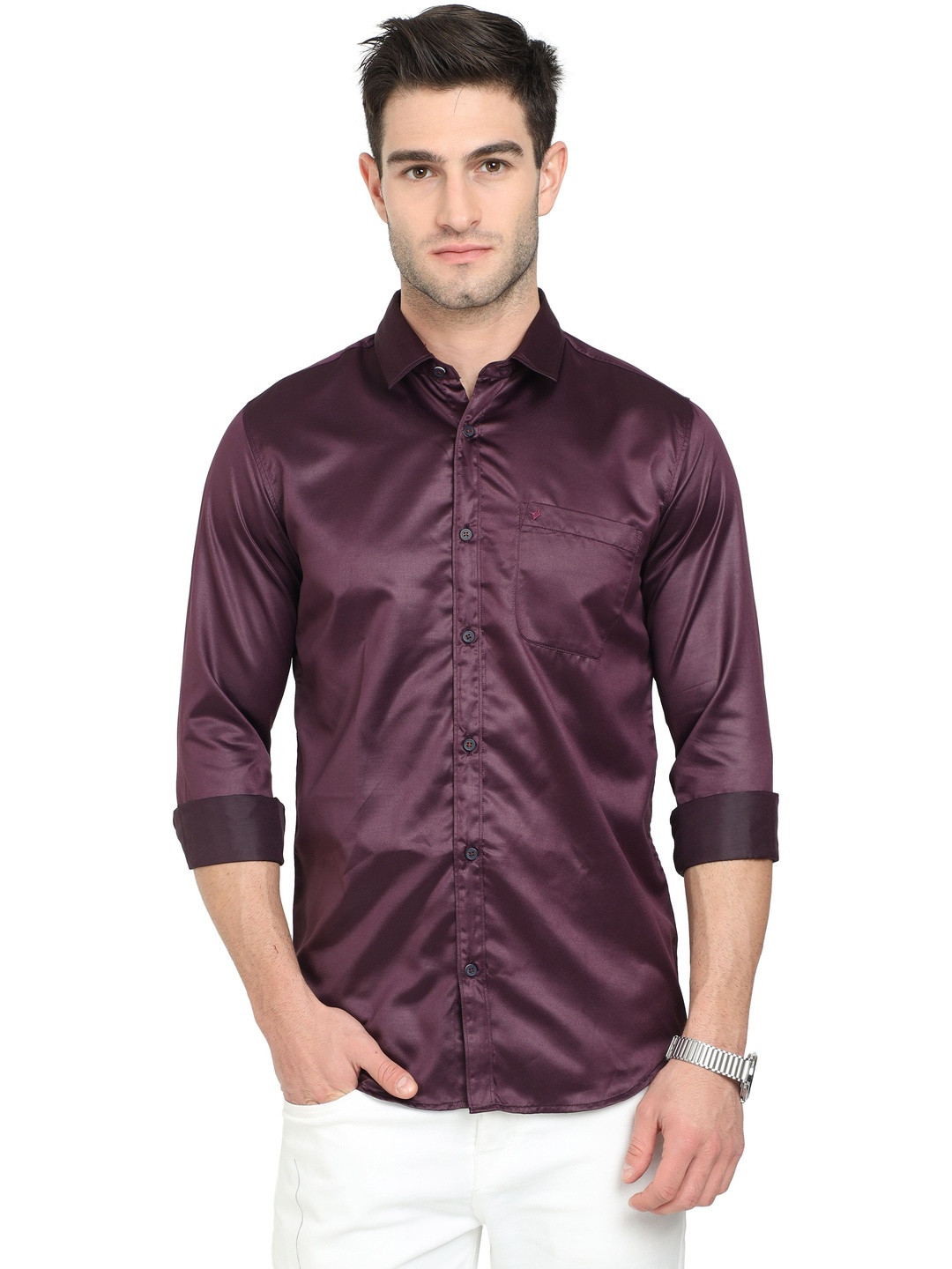 RS Fashions Men Maroon Satin Slim Fit Comfort Shirts