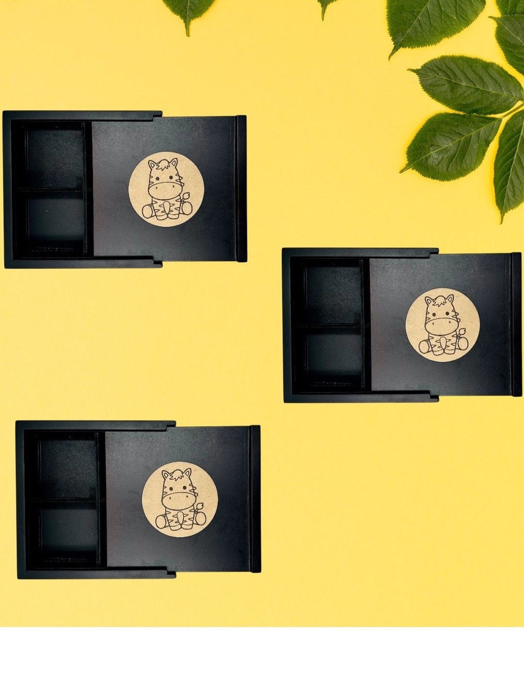 Angira handicrafts Wooden Set Of 3 Brown Multipurpose 4 Sections Dry Fruit Boxes