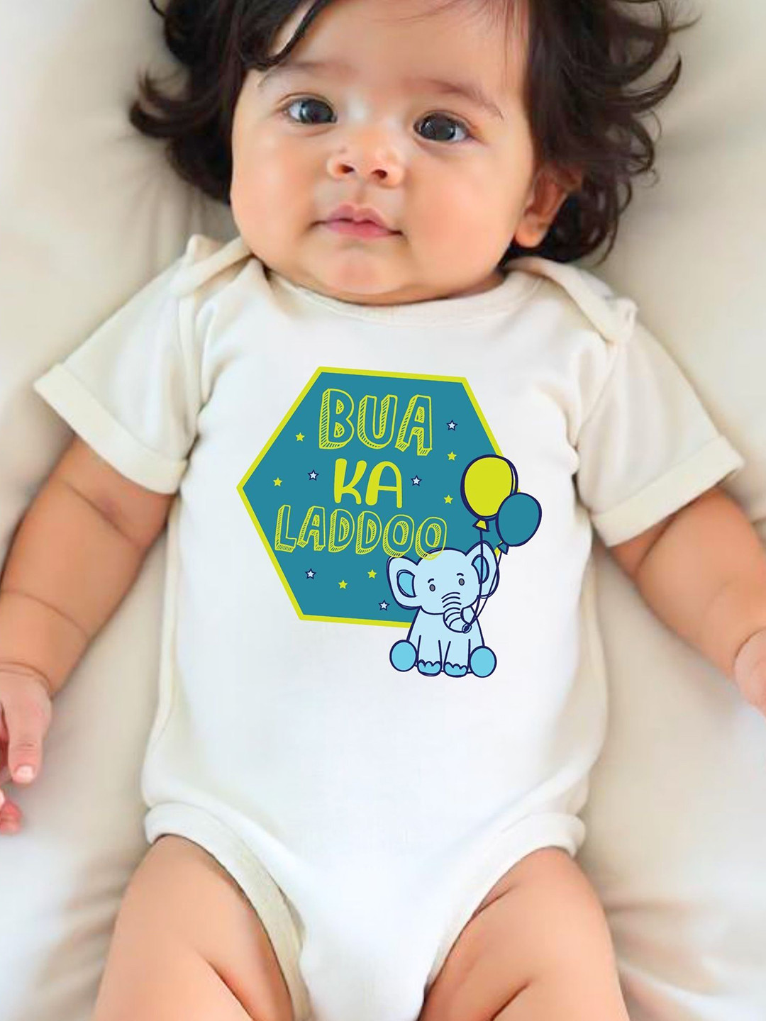 KNITROOT Infants Bua Ka Laddoo Printed Cotton Envelope Neck Bodysuit