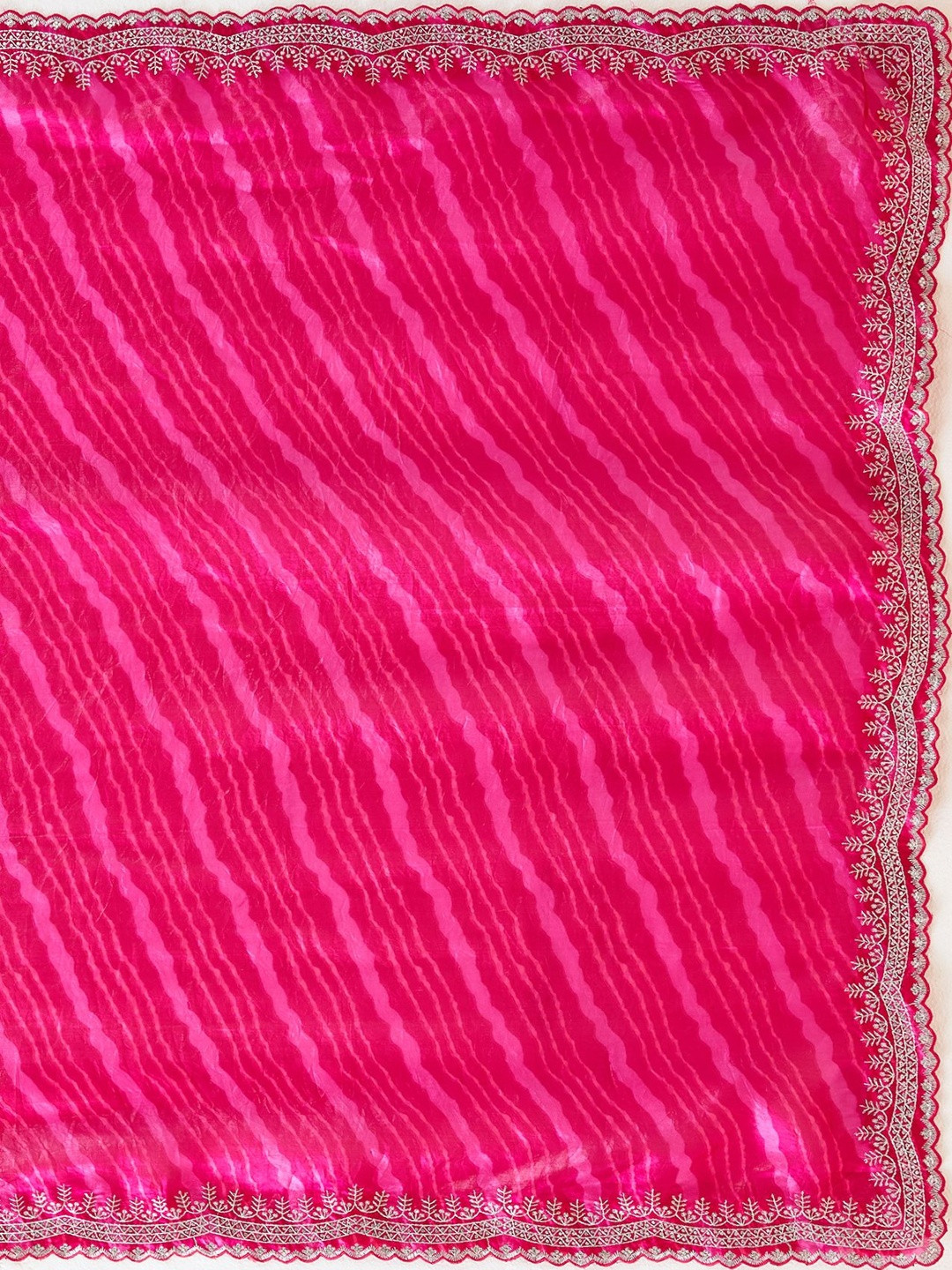 Koskii Rani Pink Zari Work Silver Organza Saree