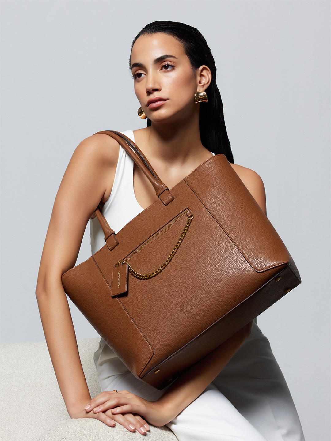 MIRAGGIO Kris Brown Structured Shoulder Tote Bag