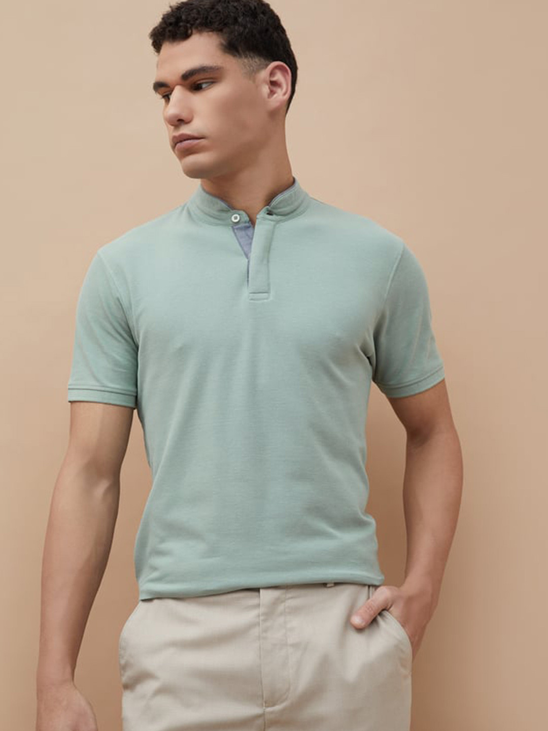 CODE by Lifestyle Band Collar Short Sleeves T-shirt