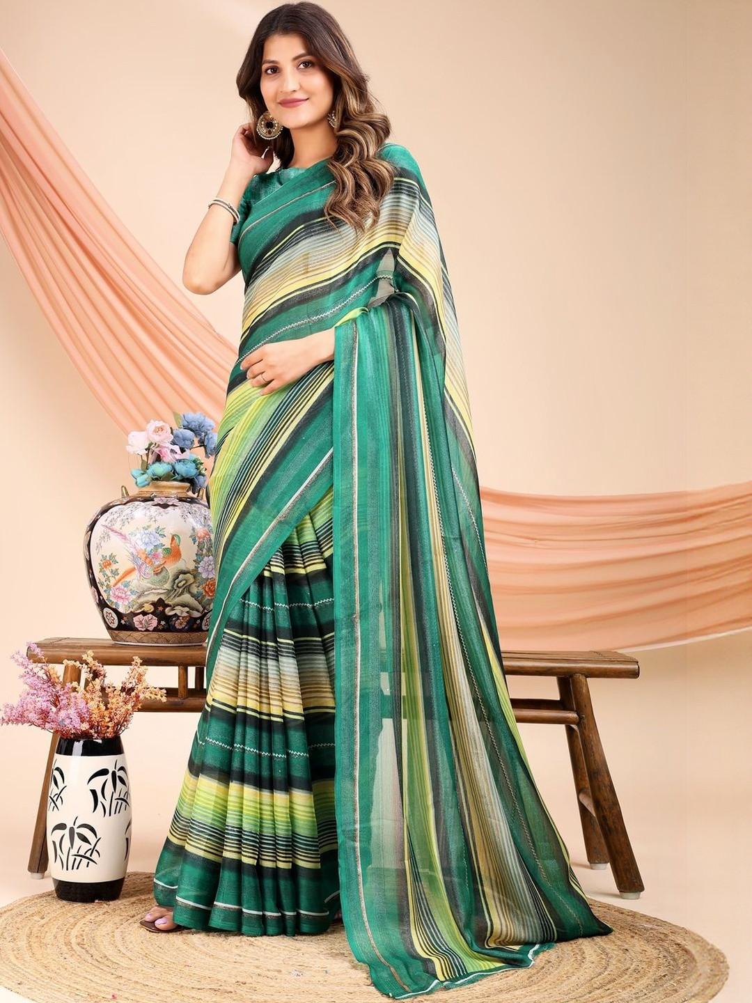 Leelavati Striped Pure Chiffon Saree