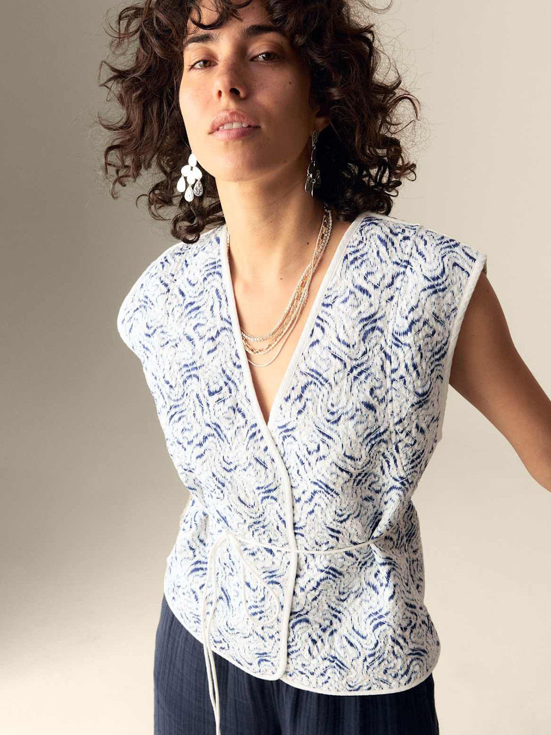 Marks & Spencer Autograph Women Collarless Self Design Open Front Cotton Jacket