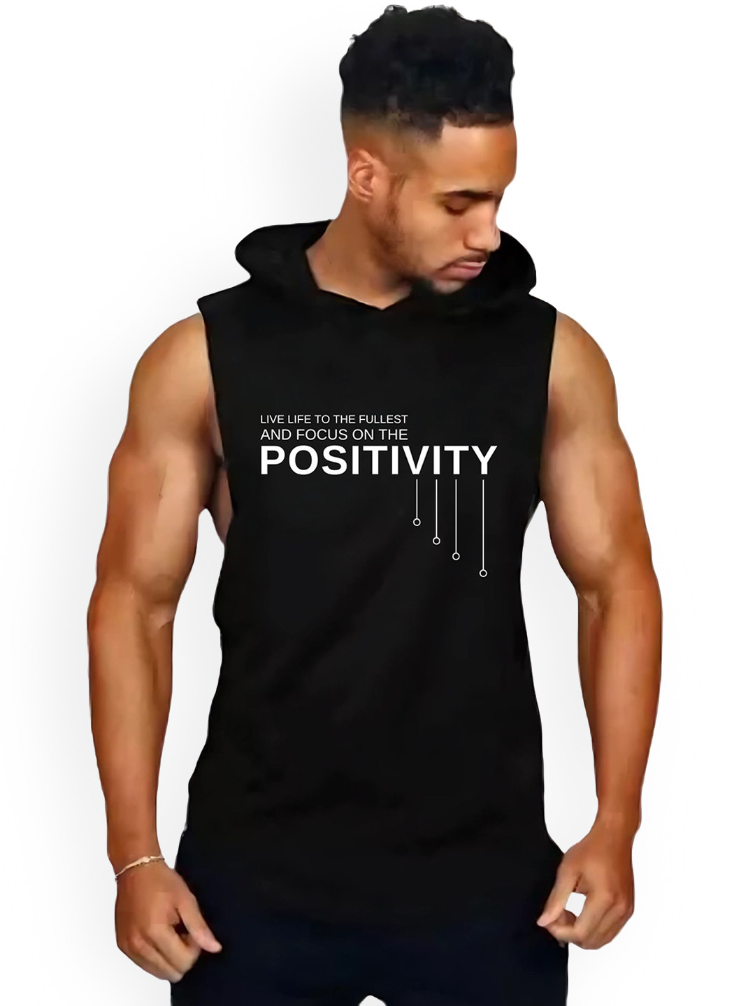 Fashnobic Men Positivity Printed Hooded Neck Gym Innerwear Vests