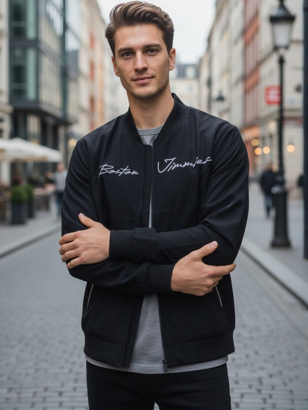 Roadster Men Black Full Sleeves Mock Collared Straight Hem Zipper Jackets