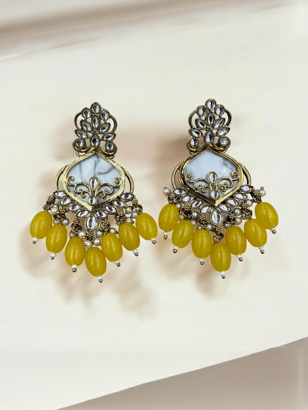 KADY Gold Plated Kundan & Artificial Beads Drop Earrings