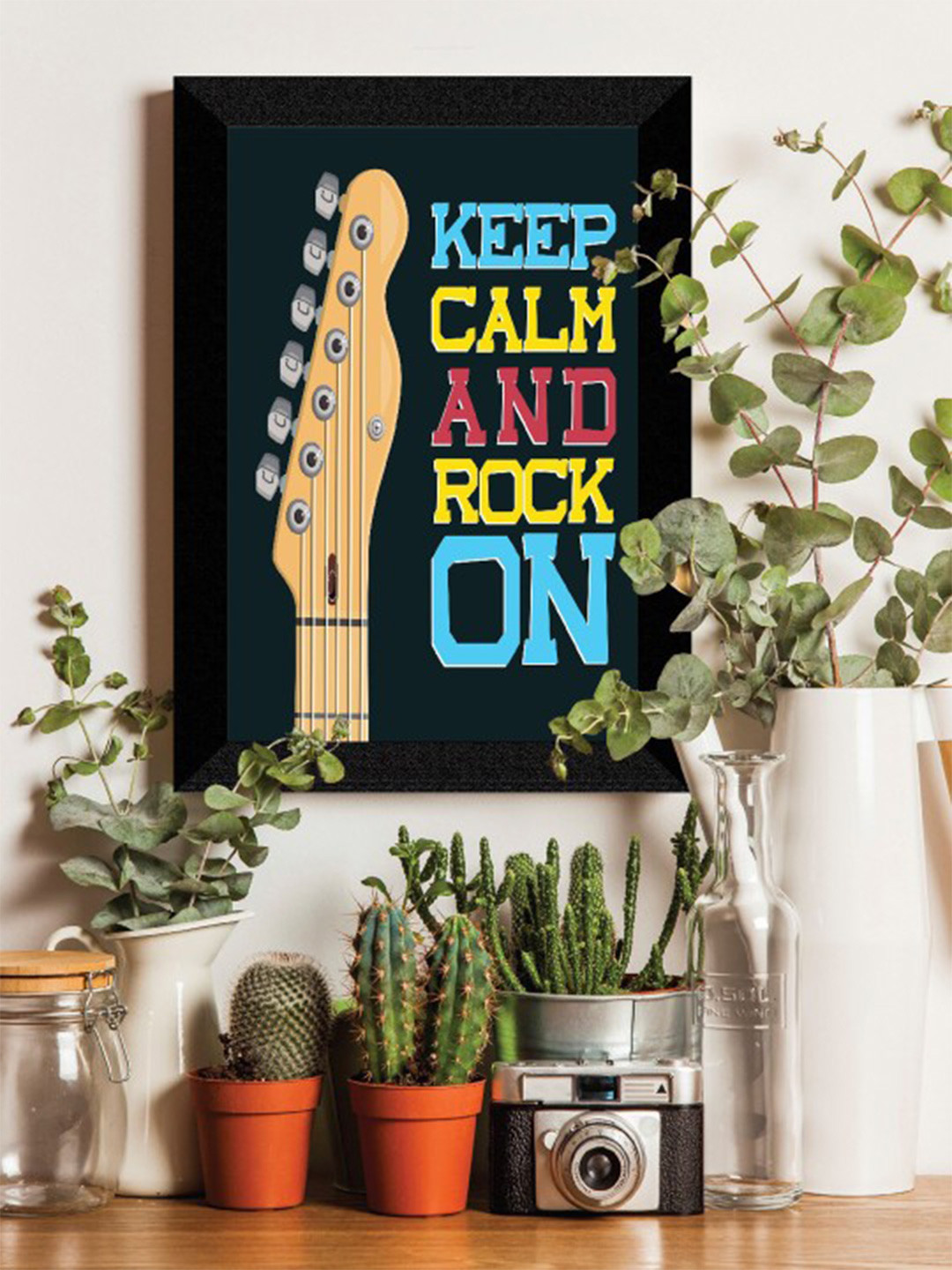 SAF Green & Beige Guitar UV textured Framed Painting Wall Art