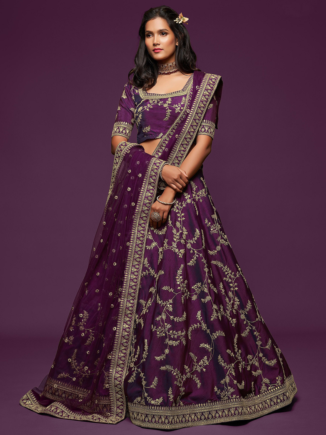 Zeel Clothing Embellished Semi-Stitched Lehenga & Unstitched Blouse With Dupatta