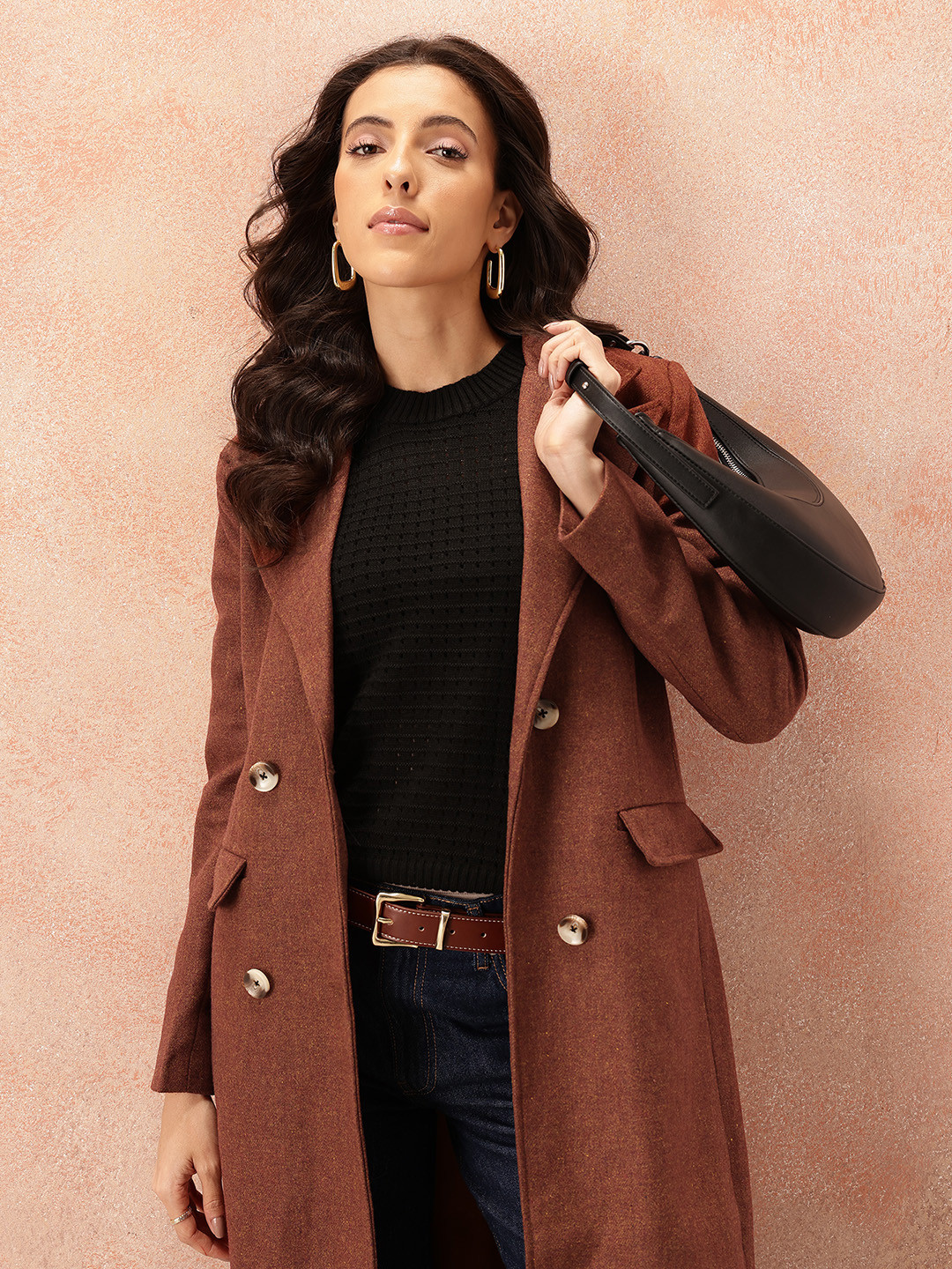 all about you Peak Lapel Collar Double-Breasted Regular Fit Overcoat