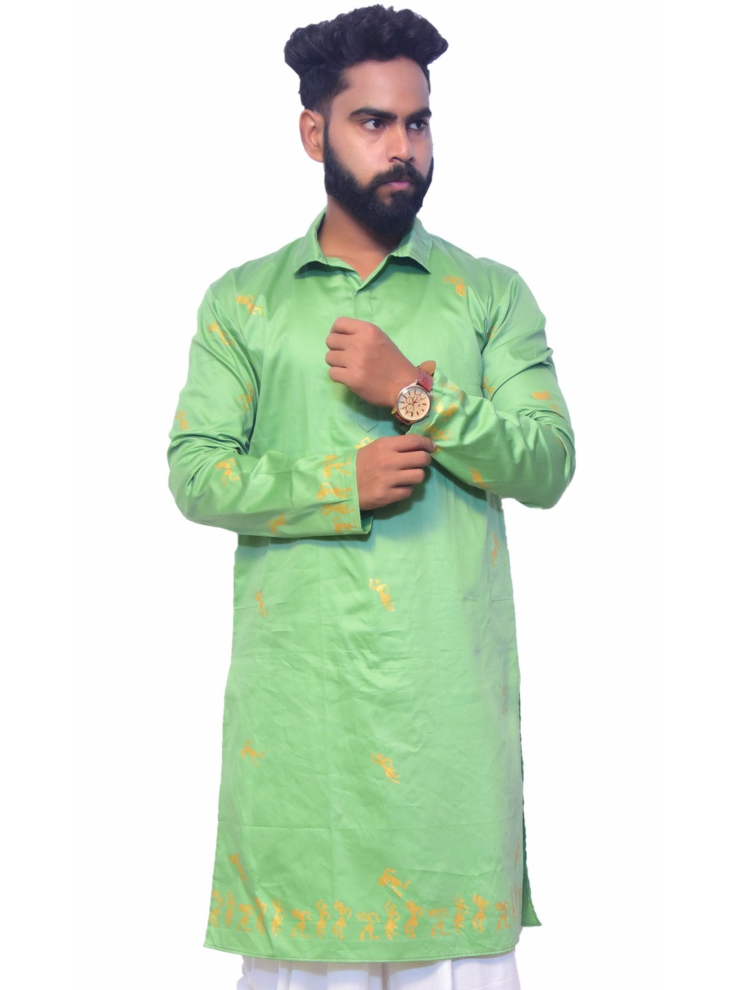 aruati Men Colourblocked Block Print Kurta