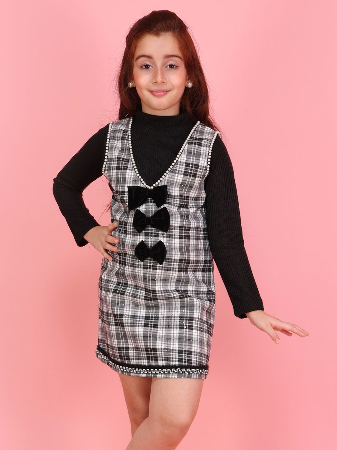 CUTECUMBER Girls Checked Applique Sheath Above Knee Dress
