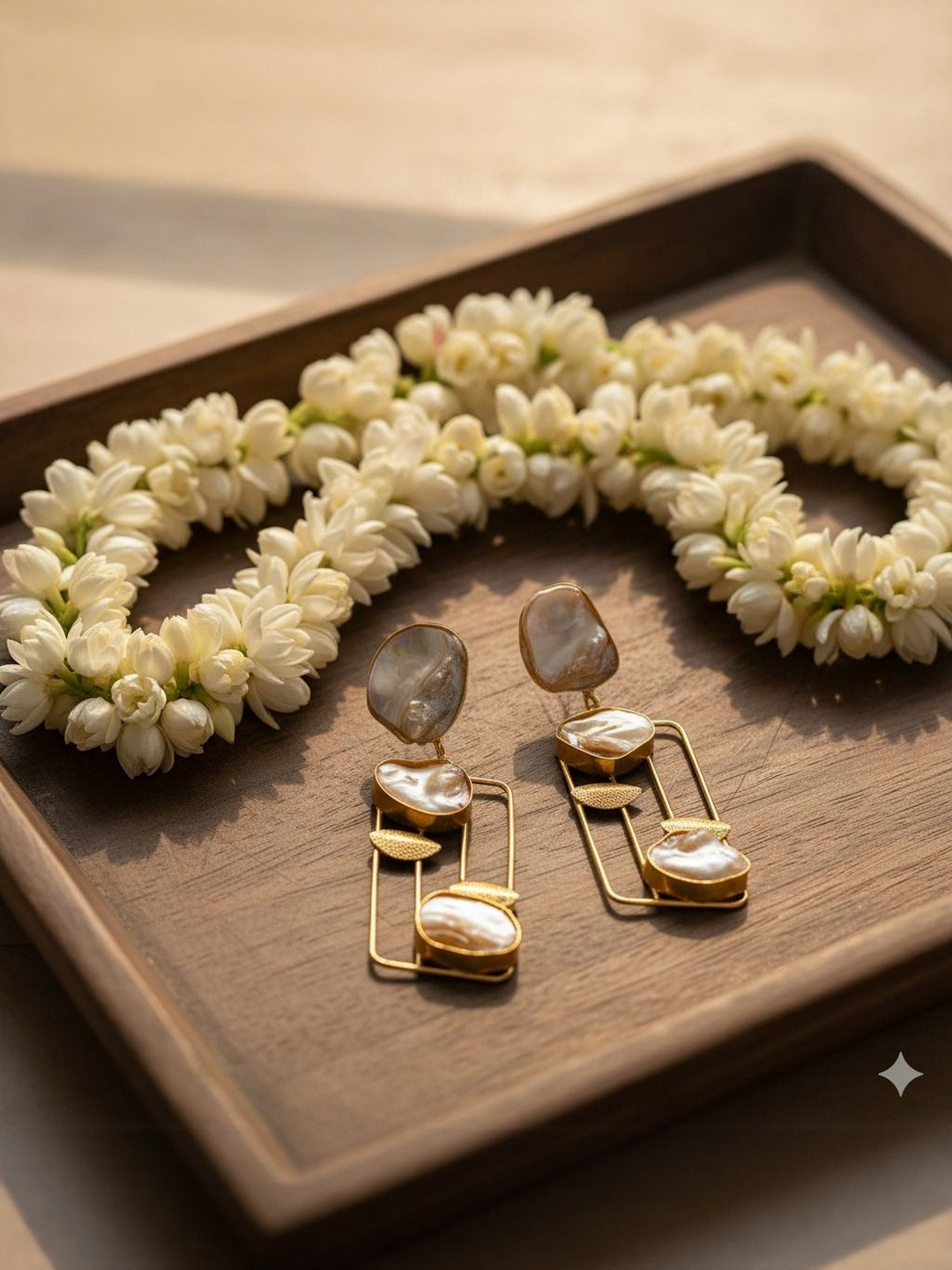 Chic Laddies Gold Plated Pearls Studded Geometric Shaped Drop Earrings