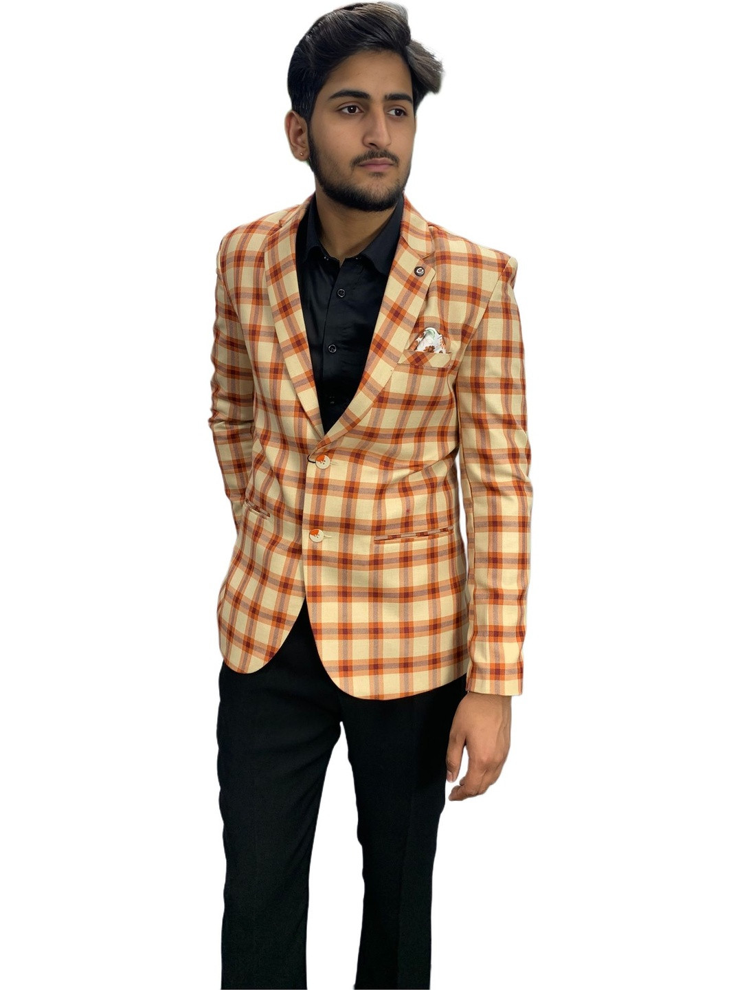 GARGIAN Master Cut Men Polyester Regular Fit Checked Single-Breasted Blazer