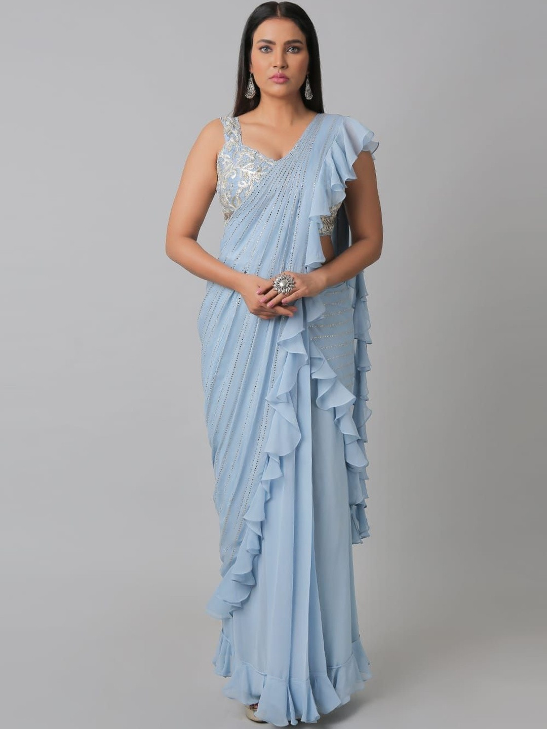 PUSHP PARIDHAN Geometric Embellished Beads & Stones Work Pure Georgette Saree With Blouse