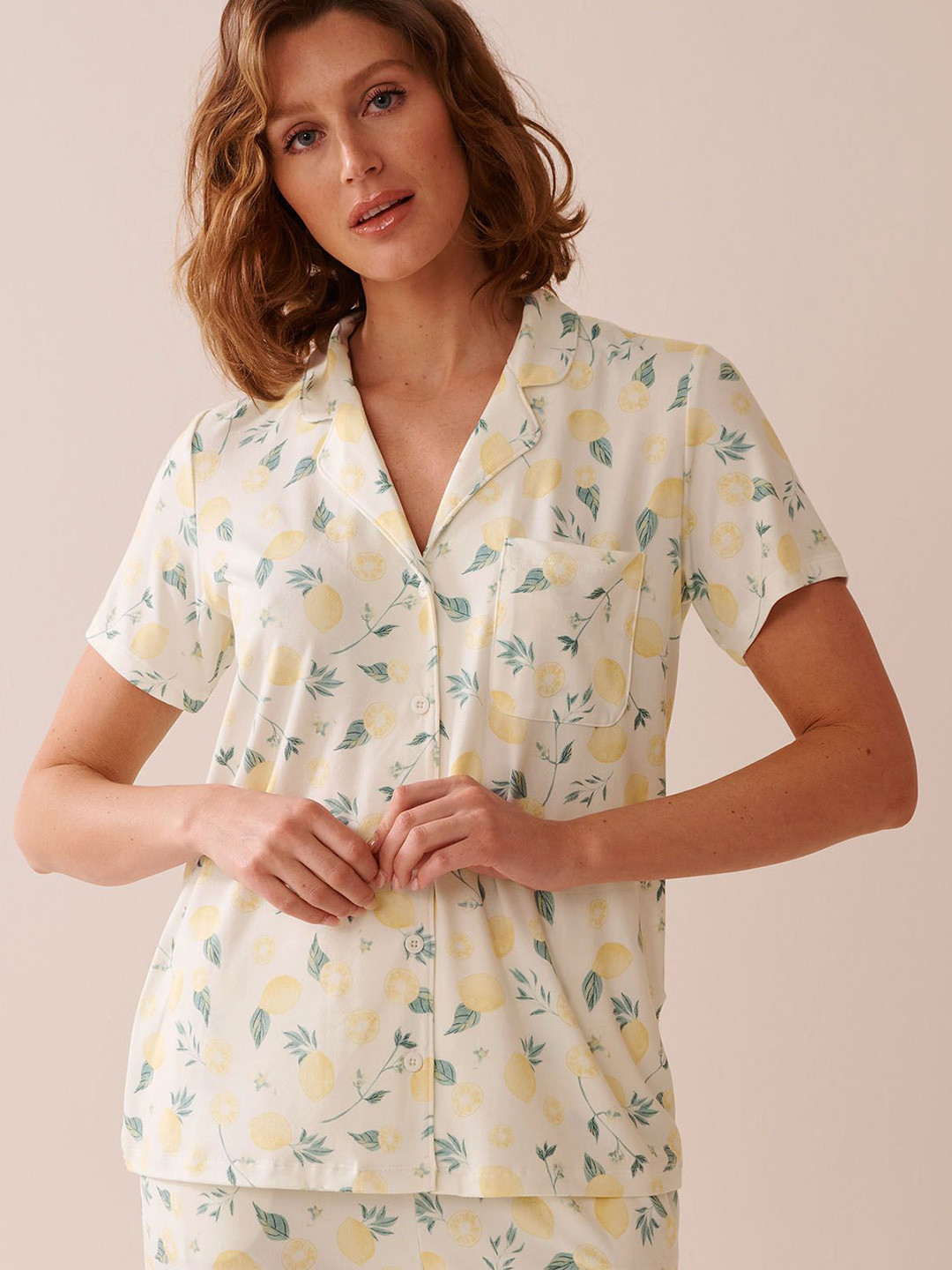 La Vie en Rose Women Floral Printed Shirt Collar Night Suit