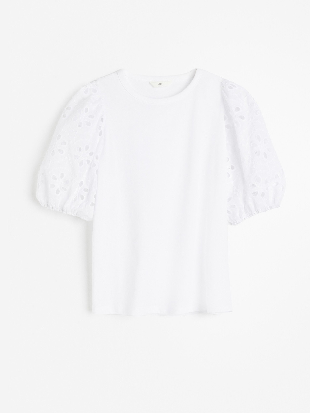 H&M Pure Cotton Broderie-Anglaise-Sleeve Top