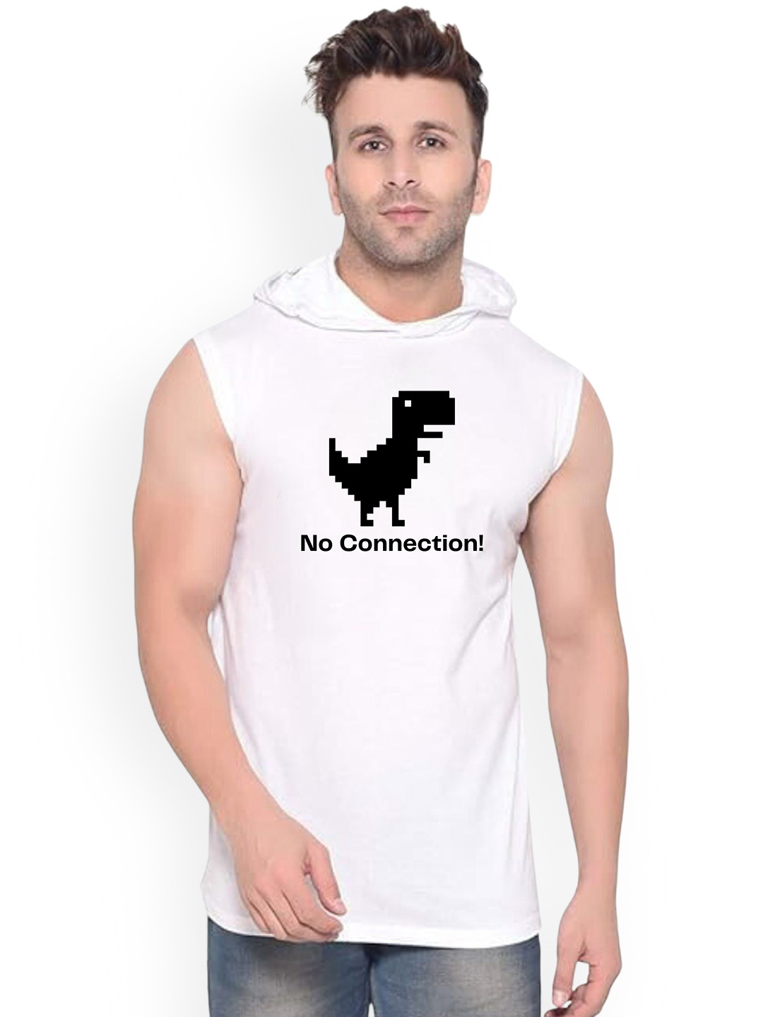 Fashnobic Men No Connection Printed Hooded-Neck Gym Vests