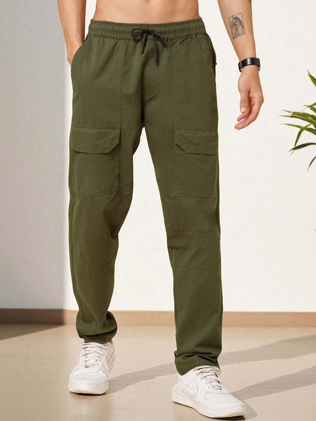 STUDIO NEXX Men Loose Fit Cotton Cargos Trousers