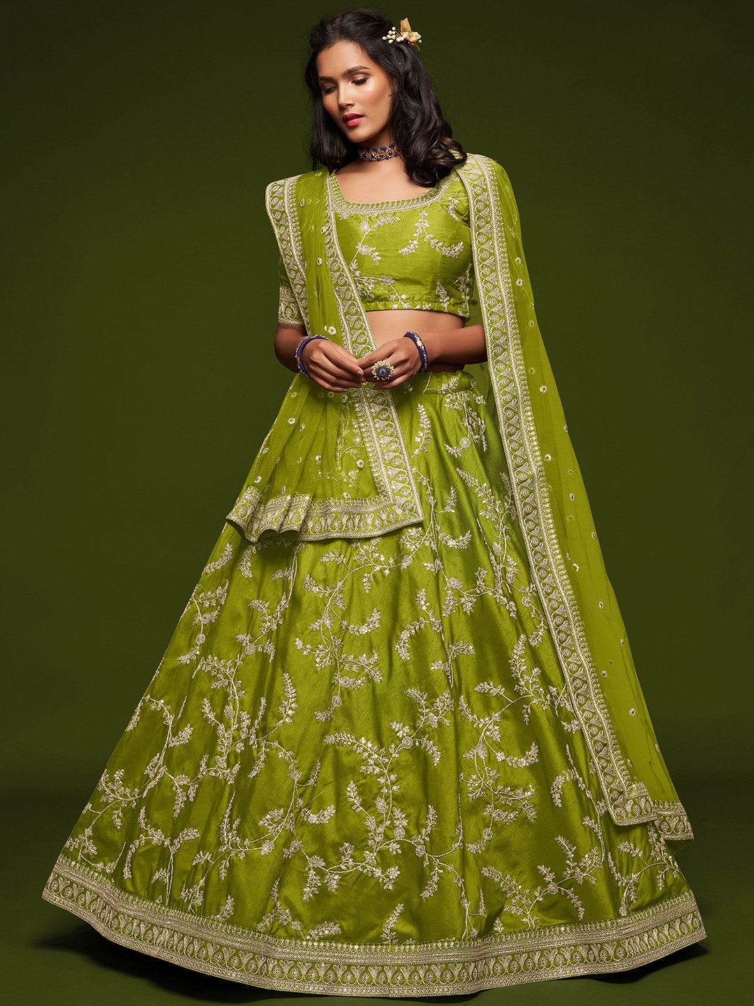 Zeel Clothing Embellished Semi-Stitched Lehenga & Unstitched Blouse With Dupatta