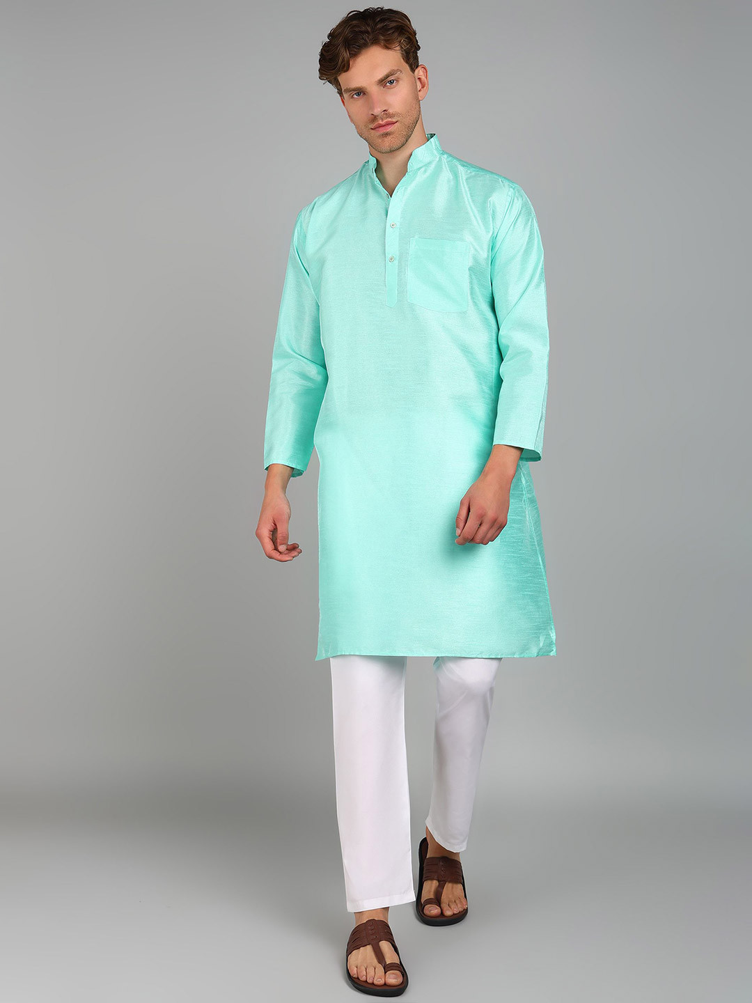 LH-Ladies Haat Men Solid Daily Silk Straight Kurta