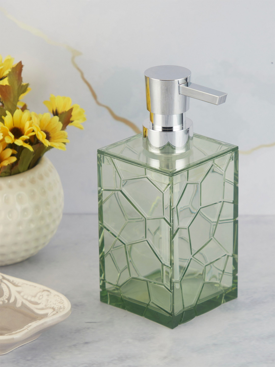 Kookee Green Abstract Glass Soap Dispenser