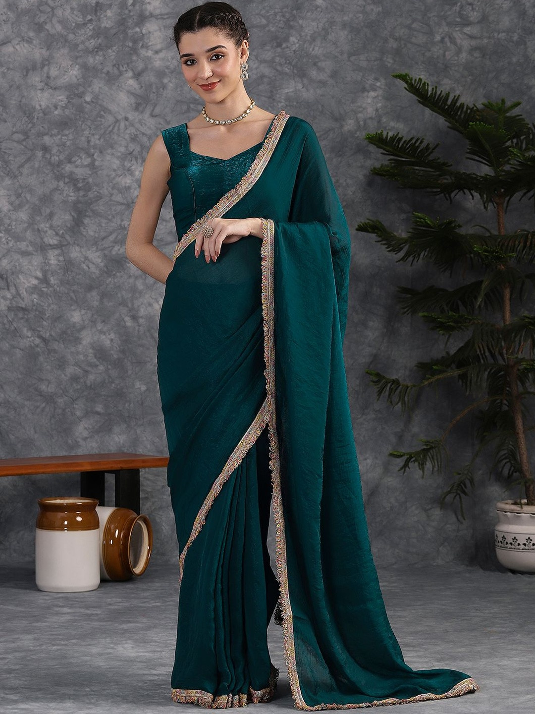 Labheshwari Embroidered Tissue Saree With Blouse