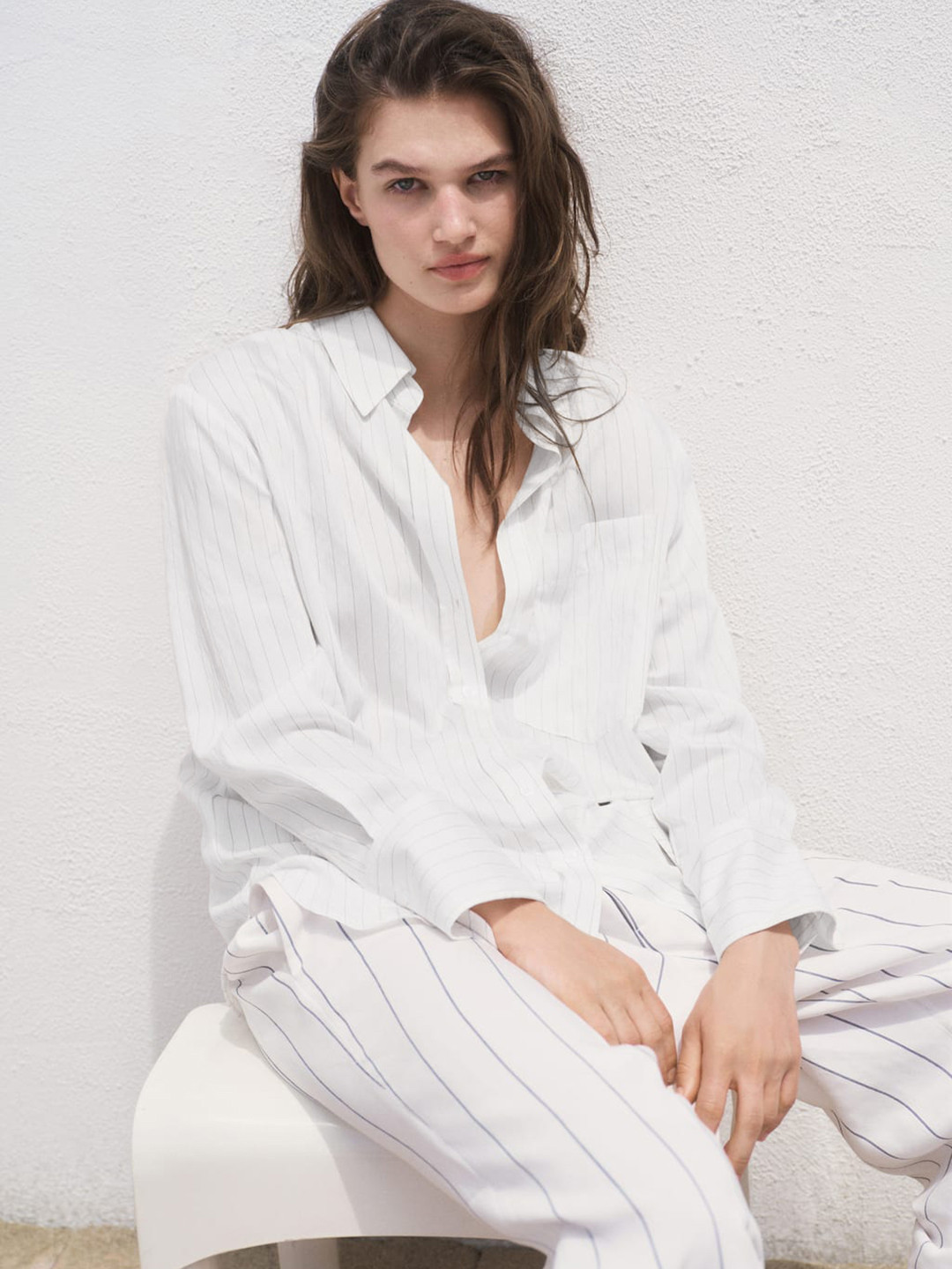 MANGO Vertical Striped Oversized Shirt