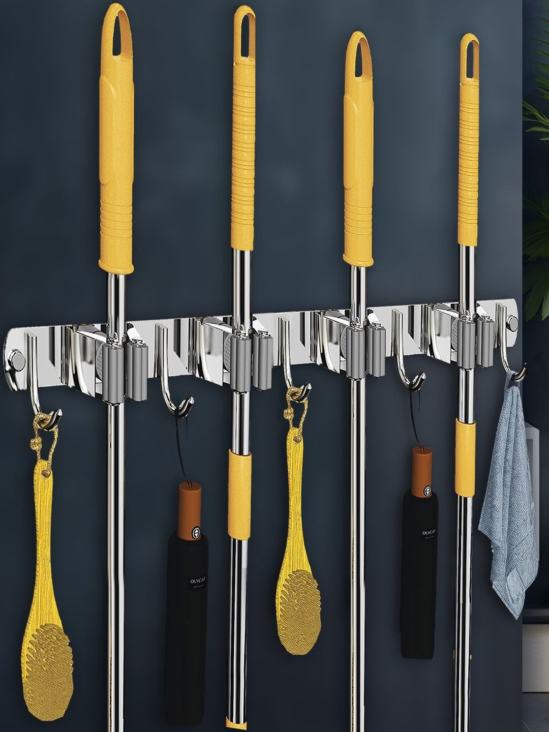 Sittella Stainless Steel Wall Mounted Broom & Mop Stick Hook & Holder