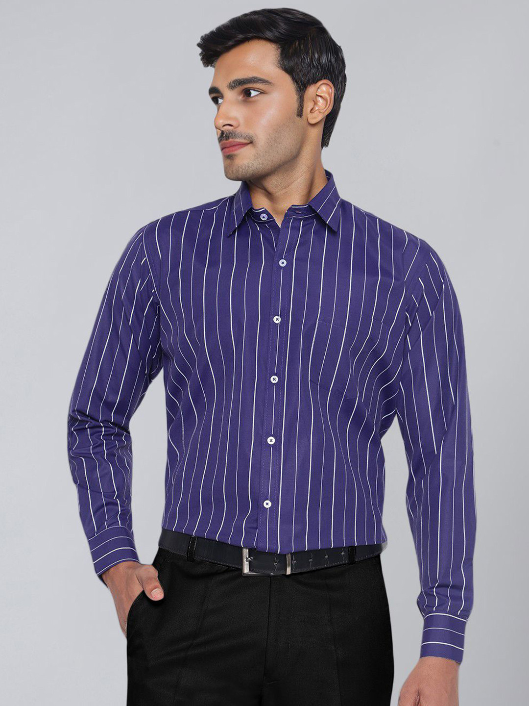 ACCOX Men Comfort Fit Vertical Striped Spread Collar Cotton Formal Shirt