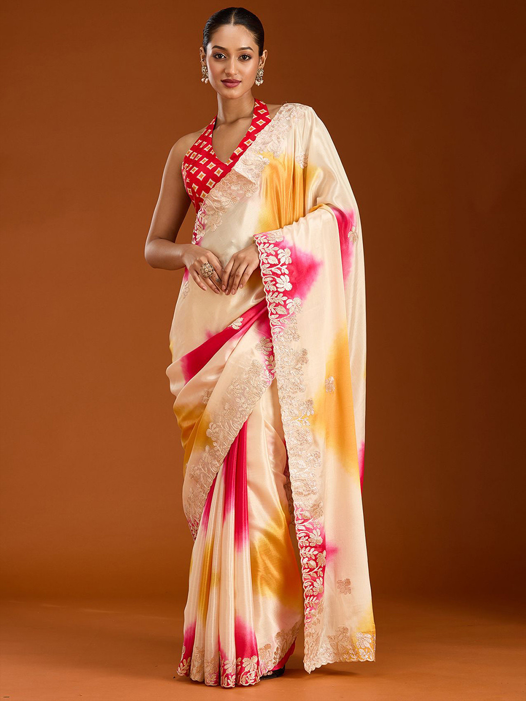 Koskii Rani Pink Gotapatti Crepe Saree