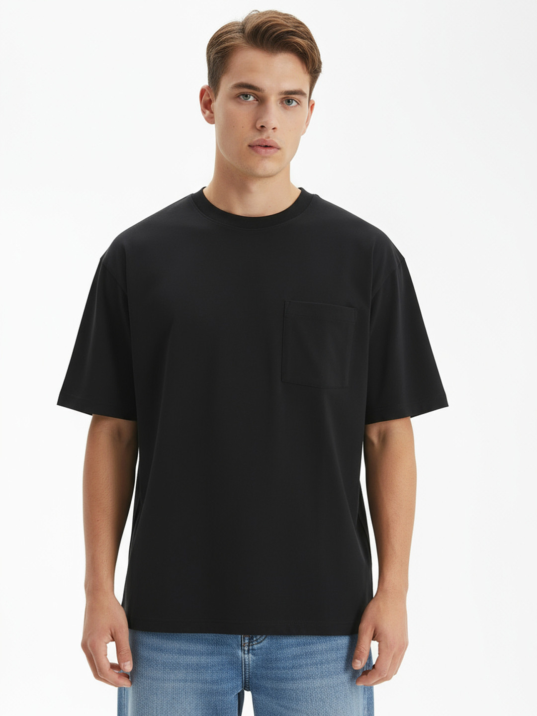glitchez Relaxed Fit Solid Black T-shirt