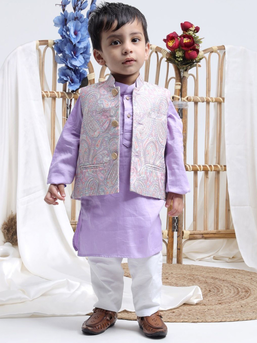 Sangria Boys Purple Paisly Jacket Set