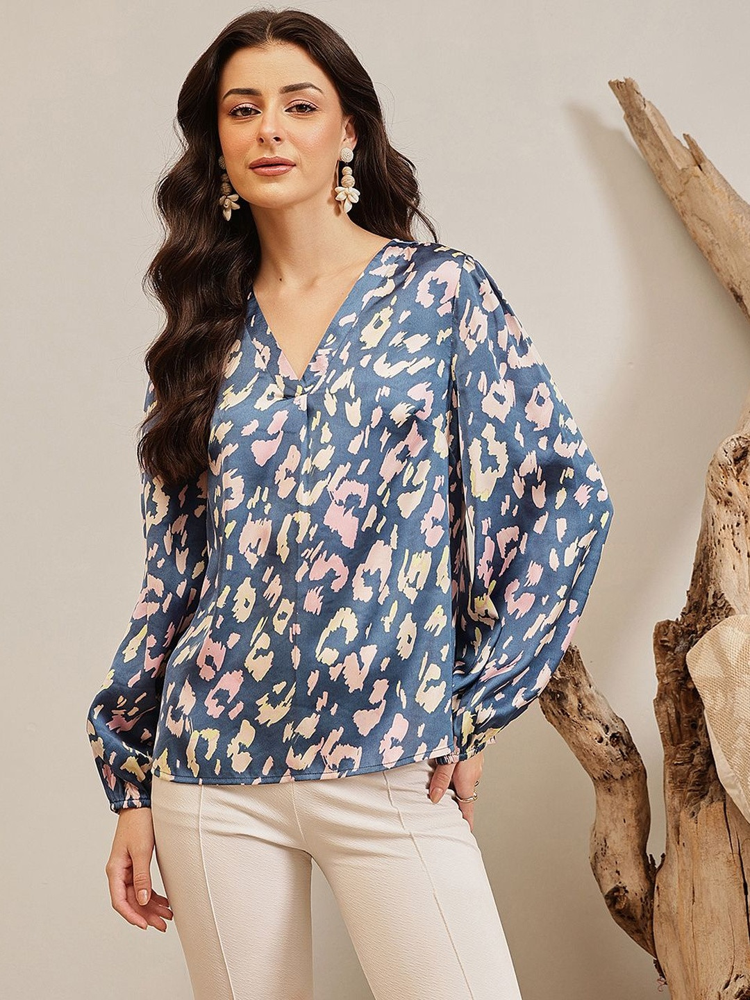 QUIERO Women Animal Print Gathered or Pleated Bishop Sleeves Regular Top