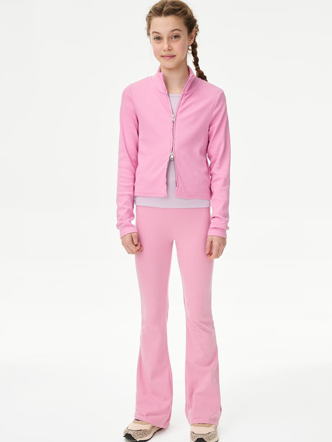 Marks & Spencer Girls Stand Collar Solid Cotton Rich Rib Zip Tailored Jacket