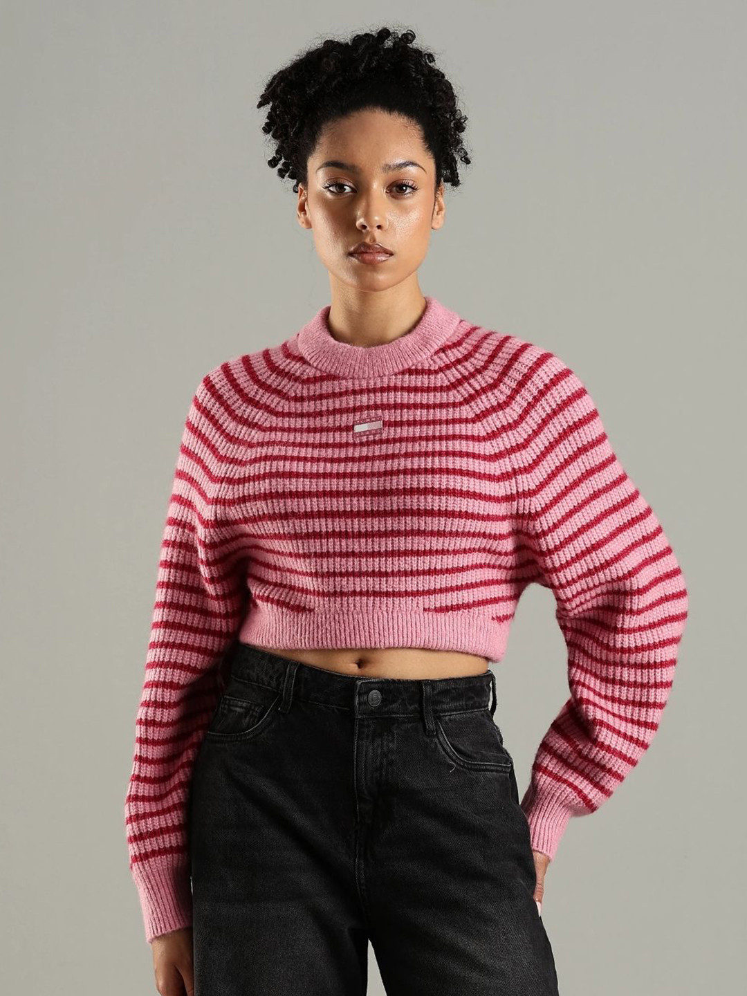 Tommy Hilfiger Women Striped Crop Pullover Sweaters