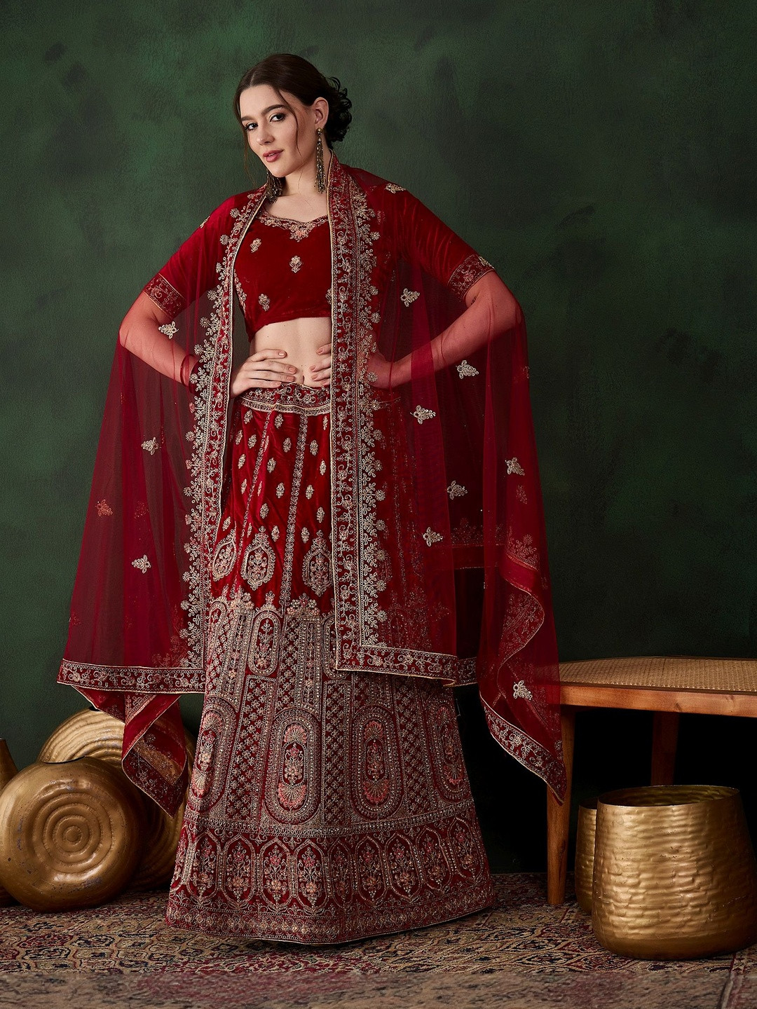 Suha Velvet Embroidered Unstitched Lehenga Choli With Dupatta